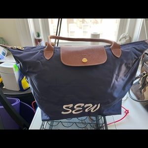 Navy longchamp with embroidery